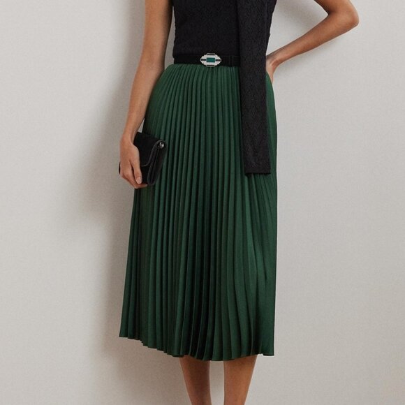 Lauren Ralph Lauren Pleated Satin Charmeuse Skirt | Green | NWT | Size 16 - Picture 2 of 4